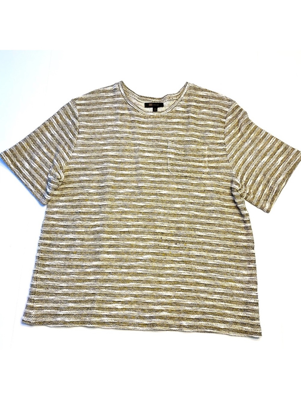 Frye Women’s Textured Striped Short Sleeve Chest Pocket Pullover Casual Top XL